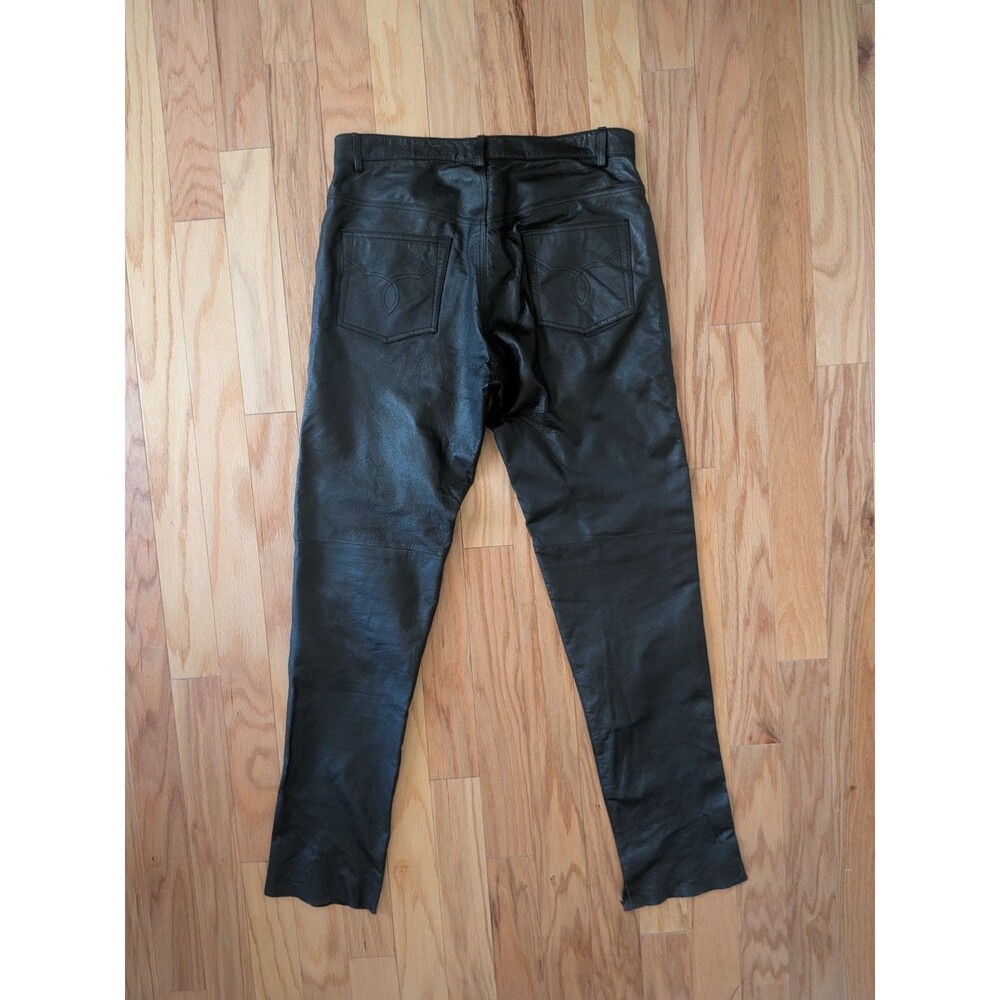 Vintage International Male Leather Pants 34 x 34 Black Gay 5 Pocket Raw Hem - Picture 2 of 11